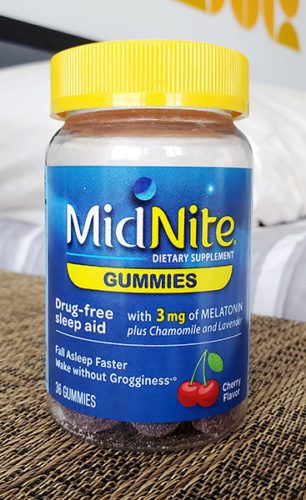 photo of the midnite dietary supplement sleep aid gummies with melatonin, chamomile and lavender