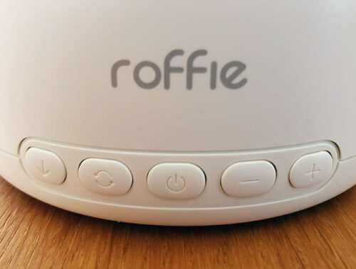 close up photo of the main buttons of the roffie sound machine